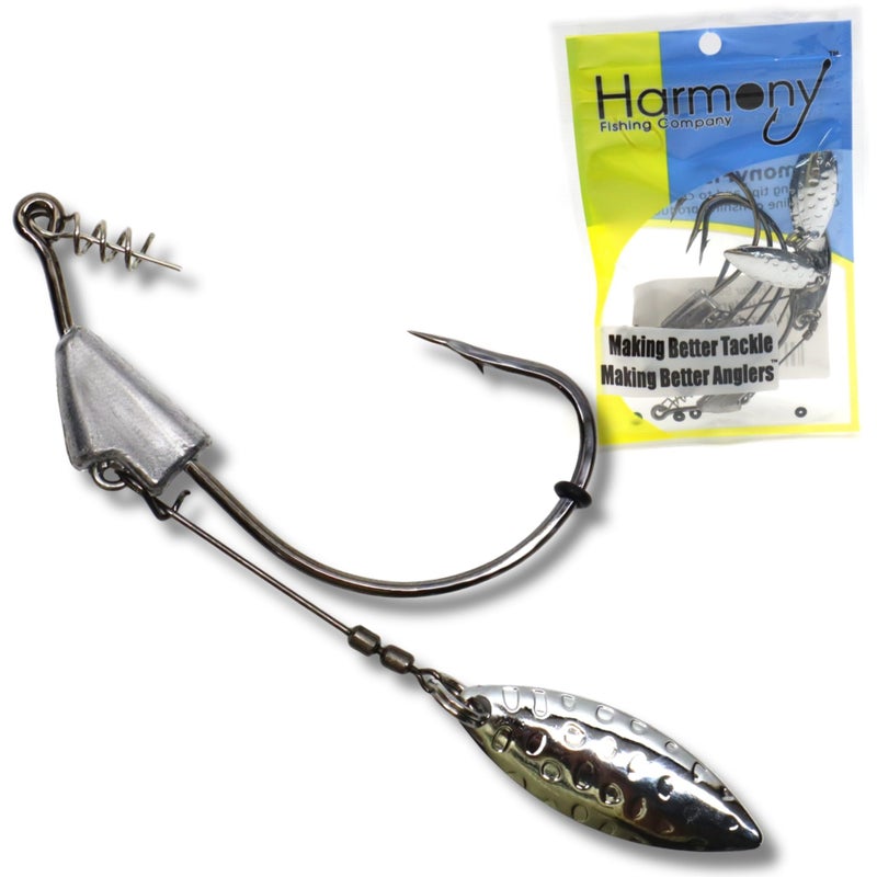 Harmony Fishing Company Harmony Fishing - Razor Series Underspin Swimbait Hooks (4 Pack w/ 5 Bait Pegs) - Swimmer Hooks with Flashy Willow Spinner Blades (1/2 oz, 5/0 Hook) - Image 1